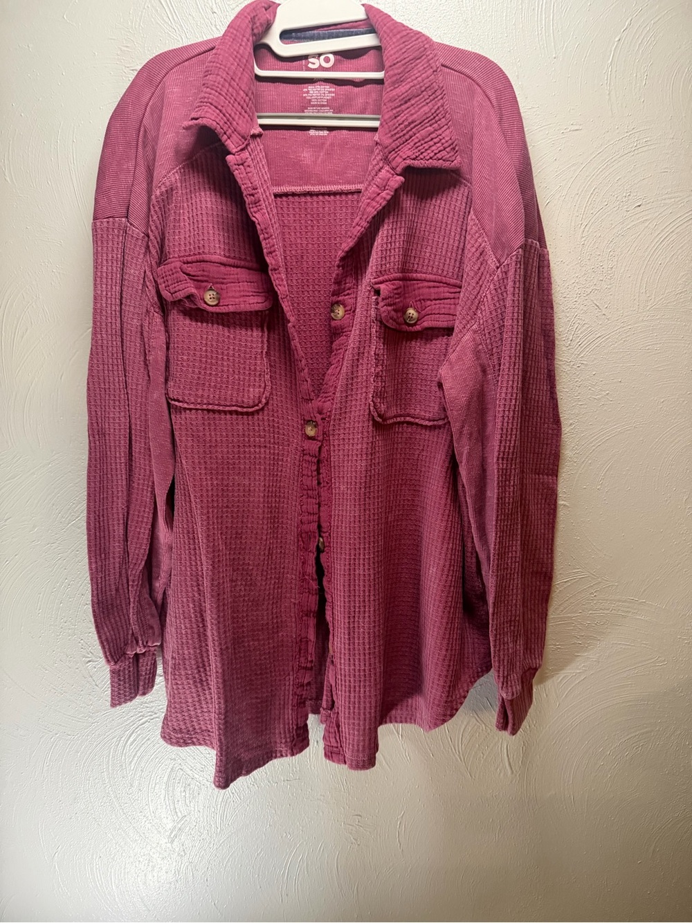 SO Pink Waffle Knit Button-Down Shirt Jacket